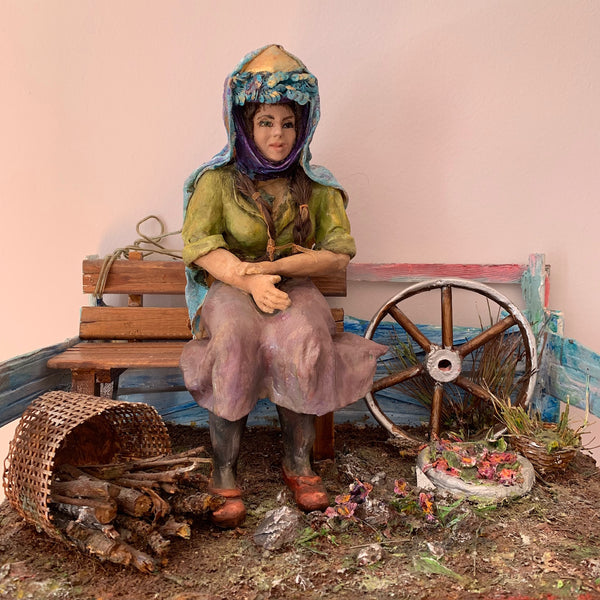 Tired Villager Woman - Handmade Sculpture