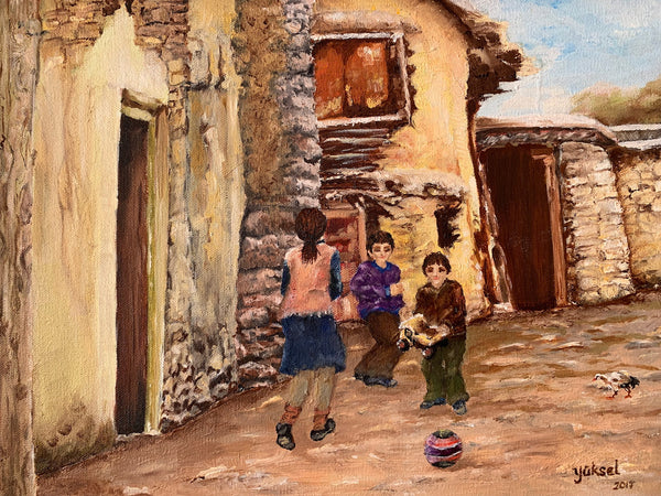 Village Kids - Oil Painting