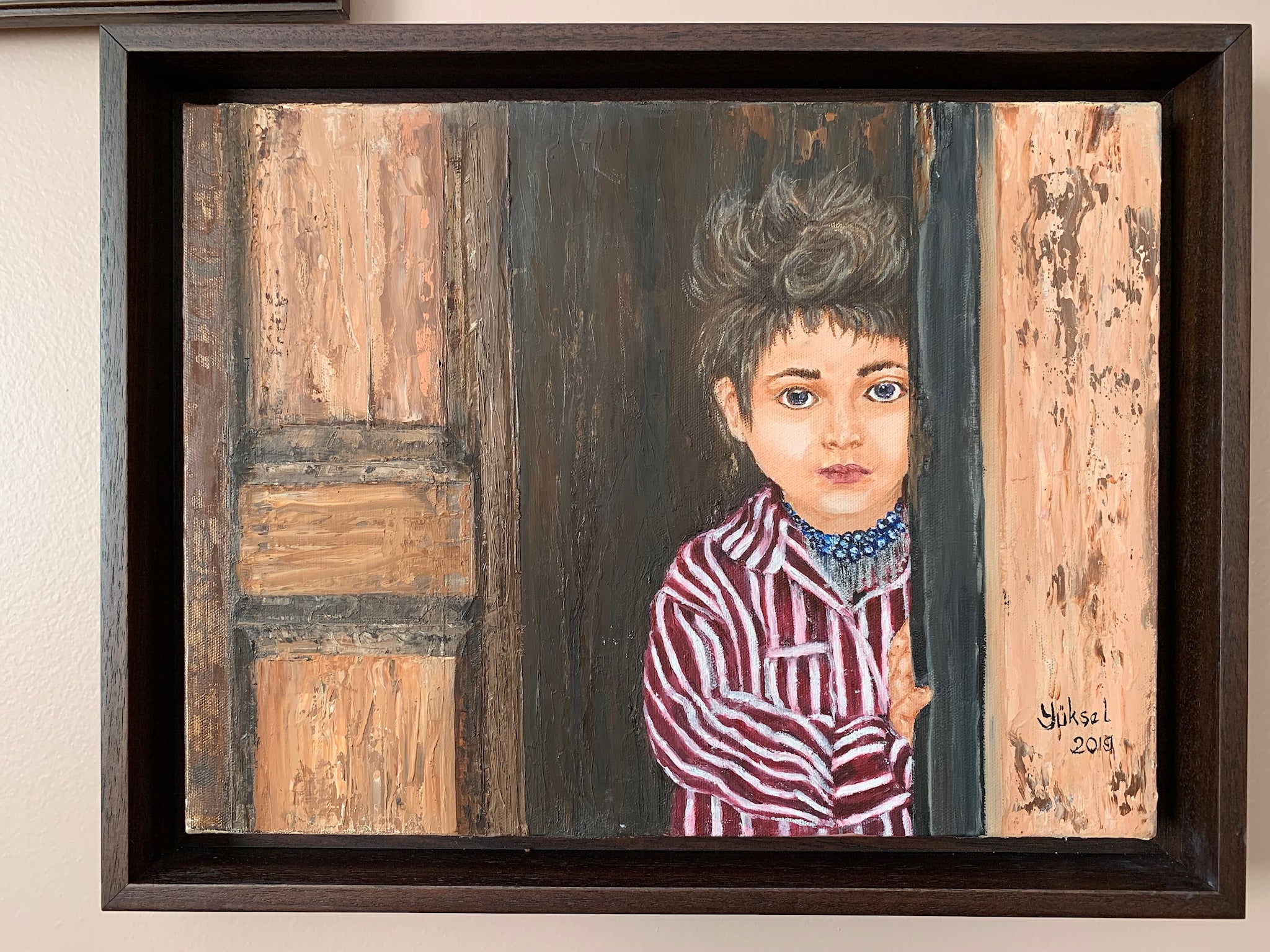 Girl Looking Out The Door - Oil Painting