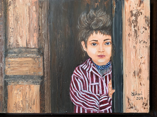 Girl Looking Out The Door - Oil Painting