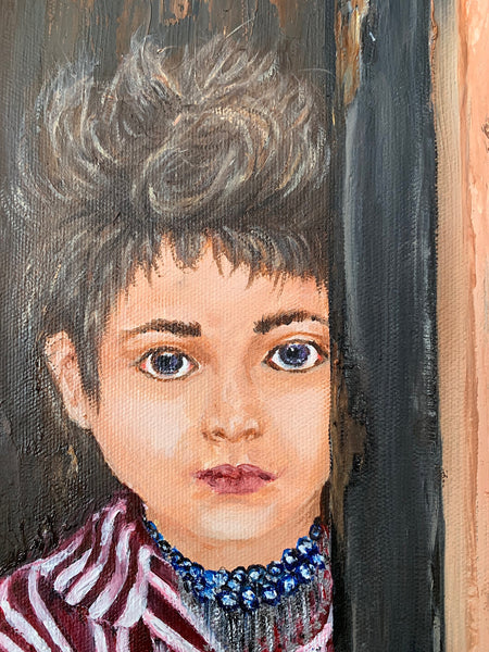 Girl Looking Out The Door - Oil Painting